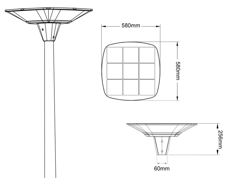 Dimensions de la borne solaire MINI HELIOS